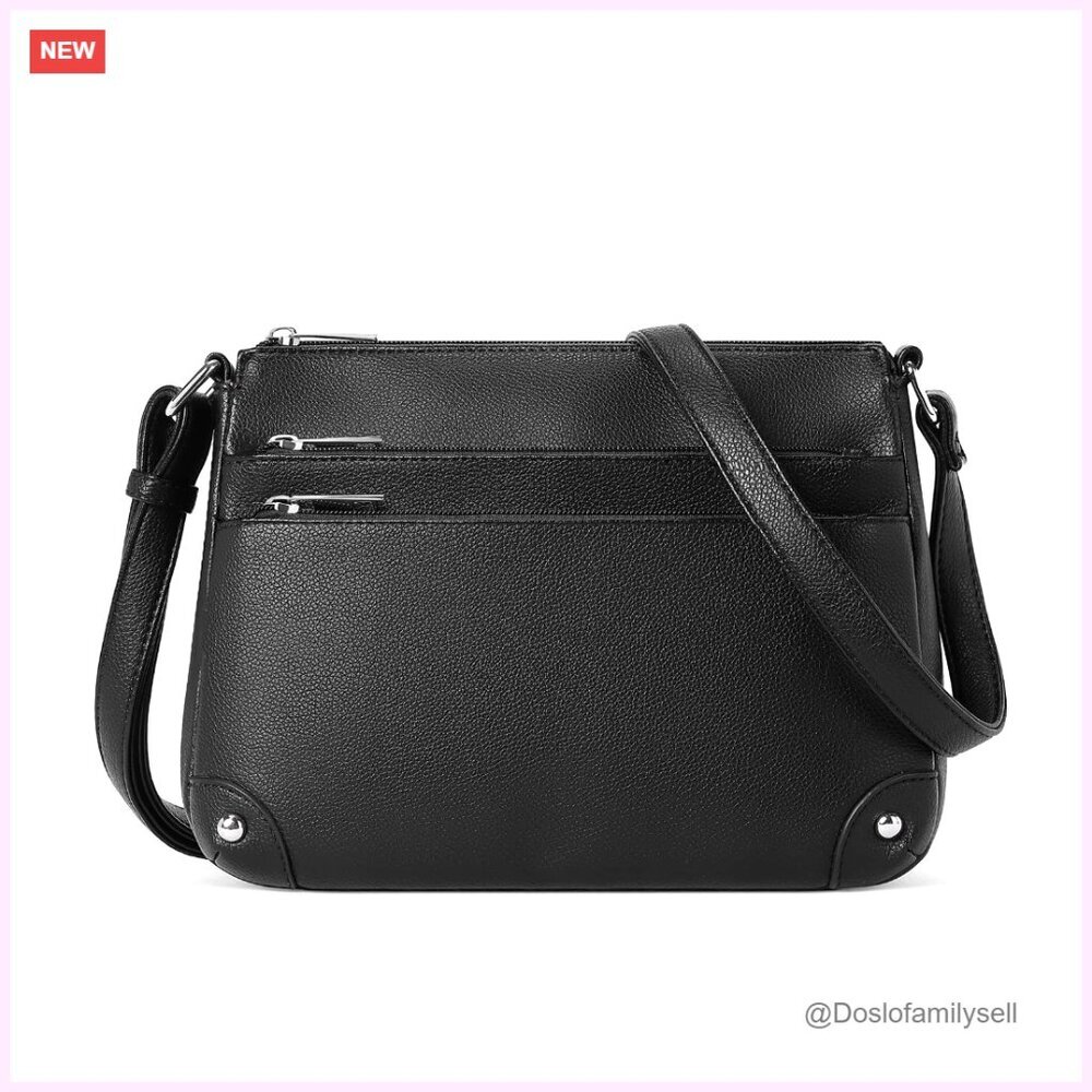Medium Vegan Leather Crossbody Bag with Multi-Zipper Pockets